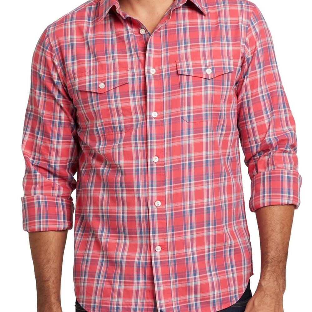 UNTUCKit Ojai Untucked Shirt for Men, Red White and Navy Plaid, 100% Cotton XXL